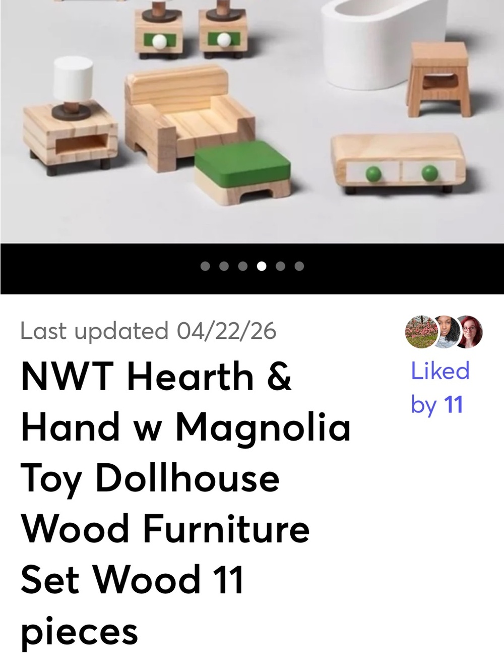 NWT Hearth & Hand w Magnolia Wood Doll House Furniture Set